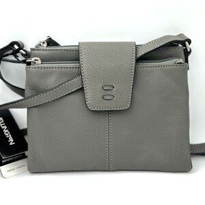 Ellington Gray Italian Leather Crossbody Bag | Double Zip | Adjustable Strap